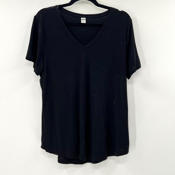 Old Navy Tops - Old Navy Luxe V-Neck T-Shirt Womens Medium‎ Black Good Short Sleeve Curved Hem
